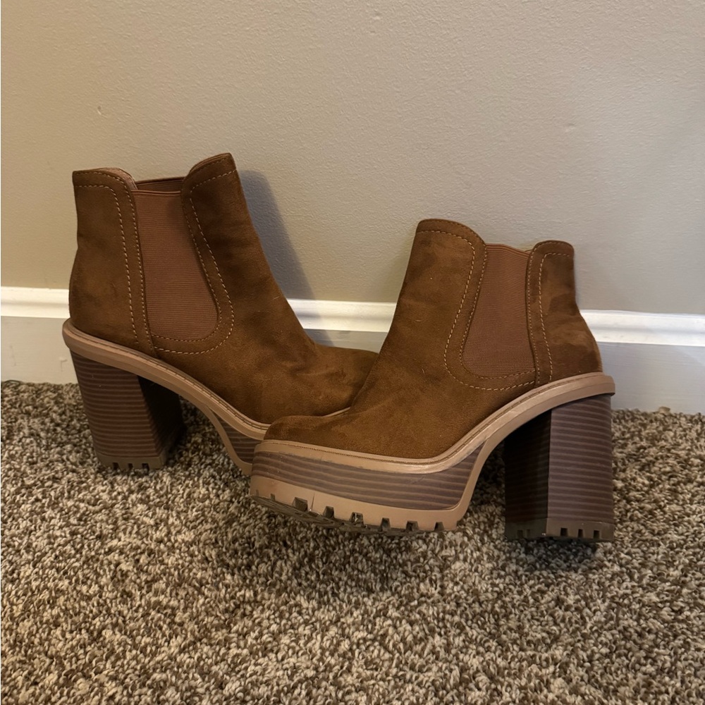 Brown Chunky Heel Ankle Boots